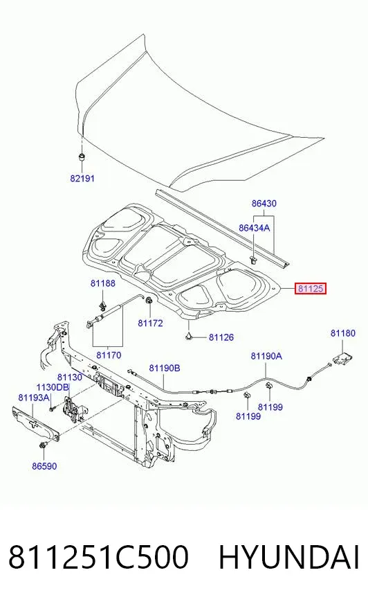 Шумоизоляция капота 811251C500 Hyundai/Kia
