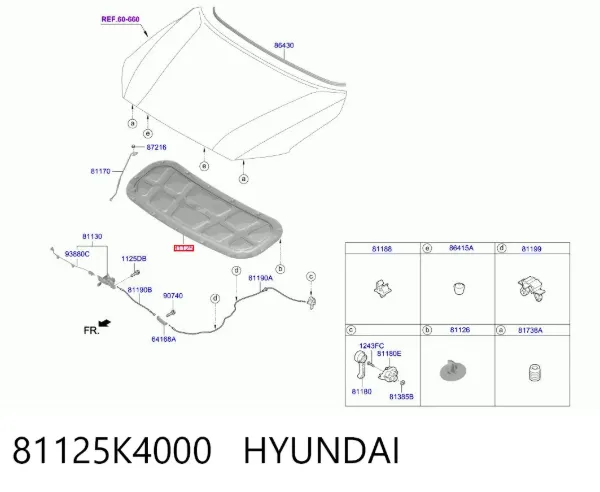 Шумоизоляция капота 81125K4000 Hyundai/Kia