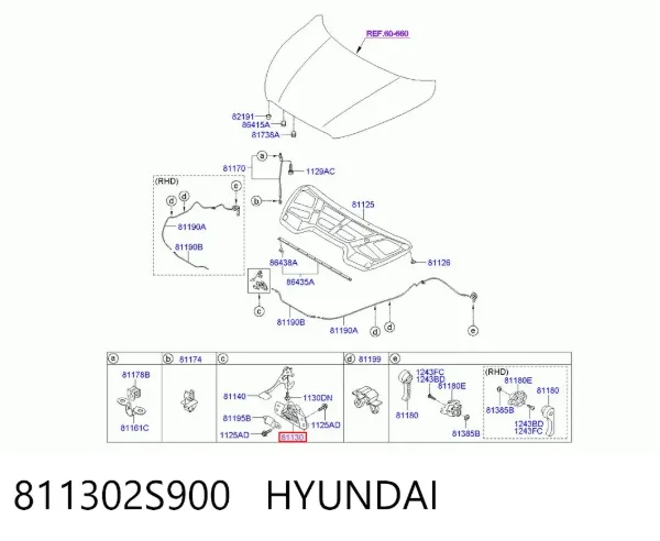 Замок капота 811302S900 Hyundai/Kia
