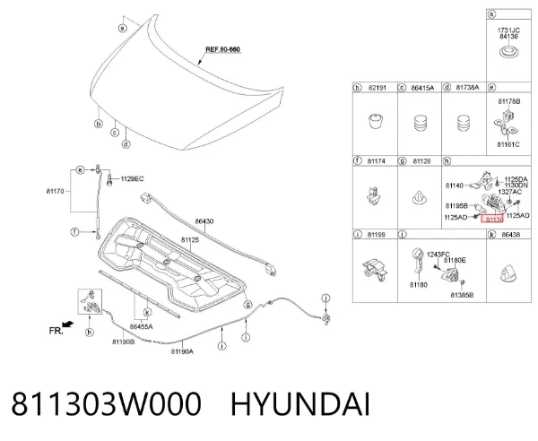 Замок капота 811303W000 Hyundai/Kia