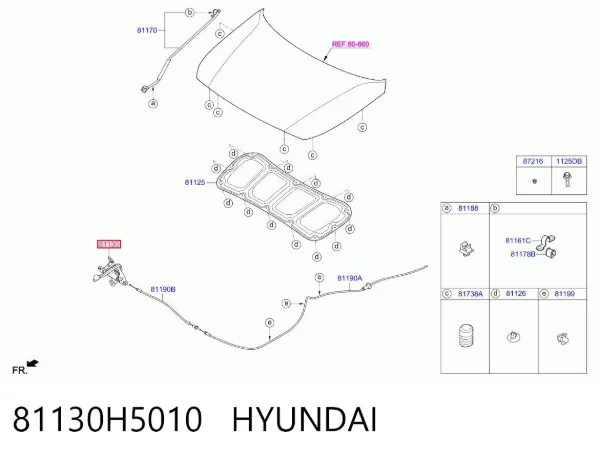Замок капота 81130H5010 Hyundai/Kia