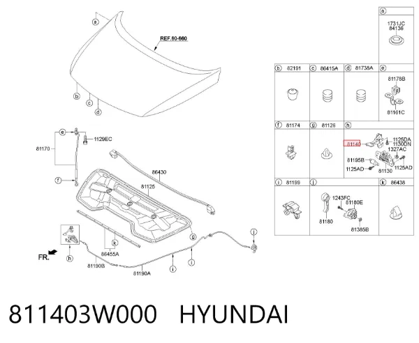 Ручка открывания капота 811403W000 Hyundai/Kia