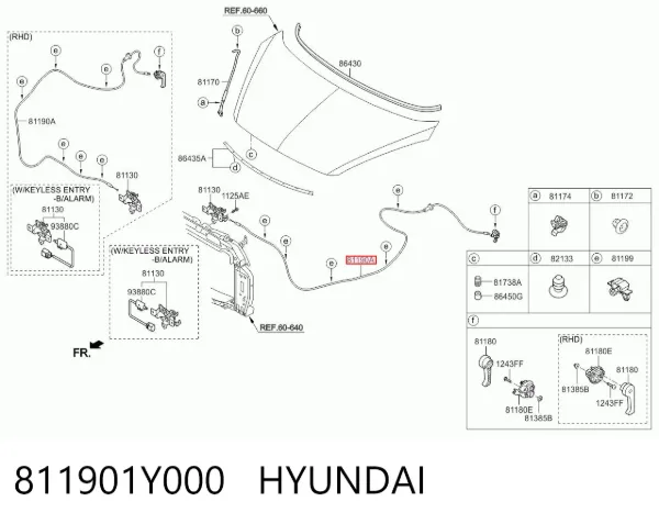 Трос капота 811901Y000 Hyundai/Kia
