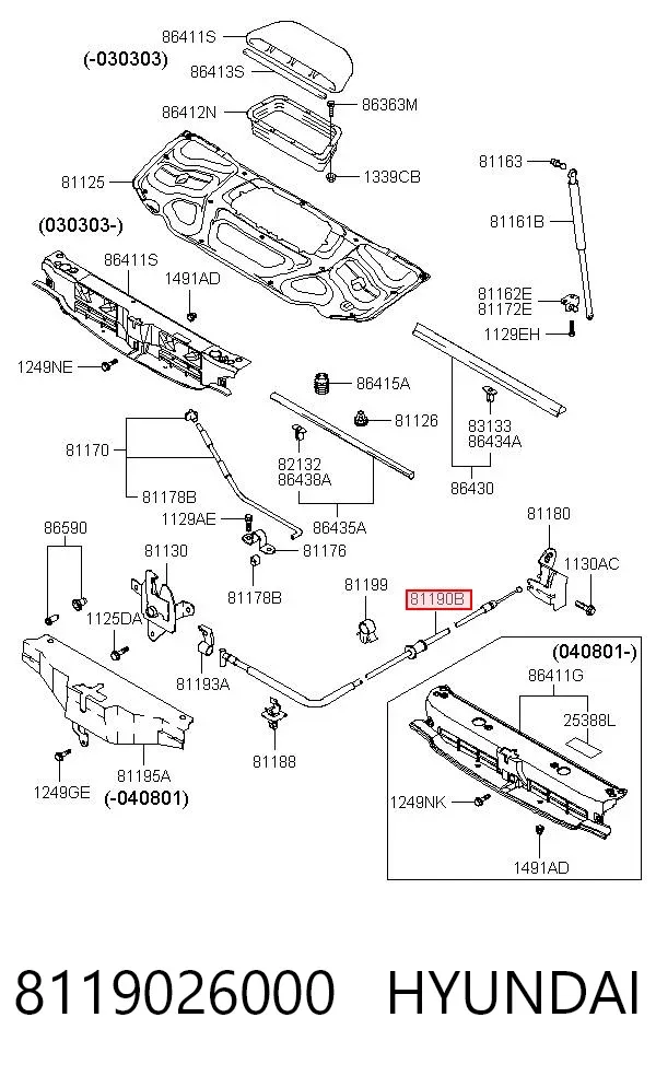 Трос капота 8119026000 Hyundai/Kia