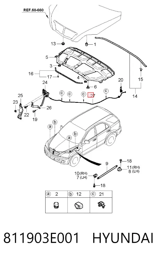 Трос капота 811903E001 Hyundai/Kia