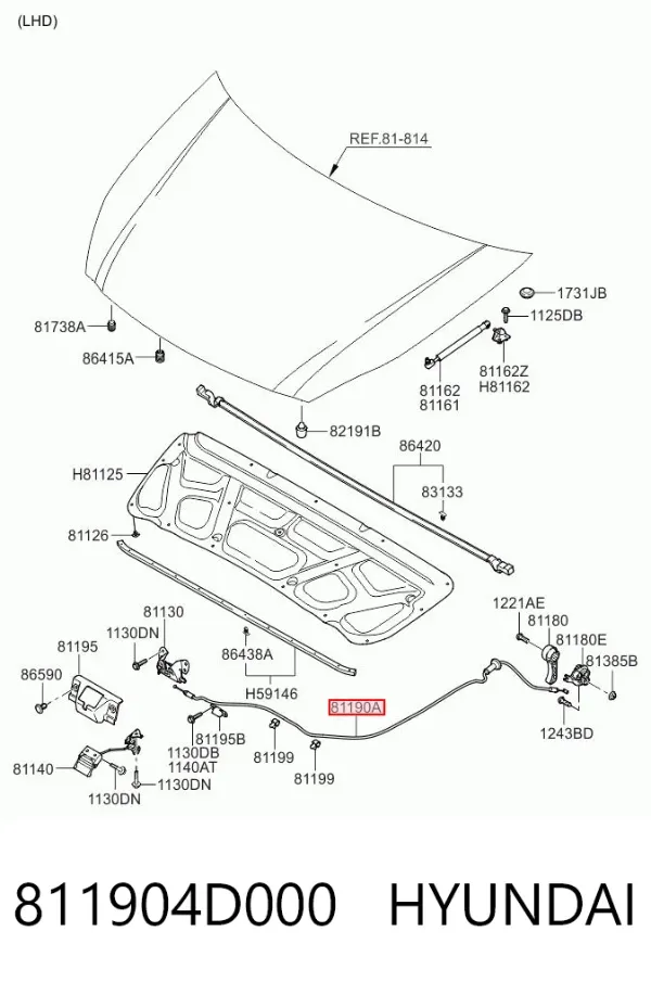 Трос капота 811904D000 Hyundai/Kia
