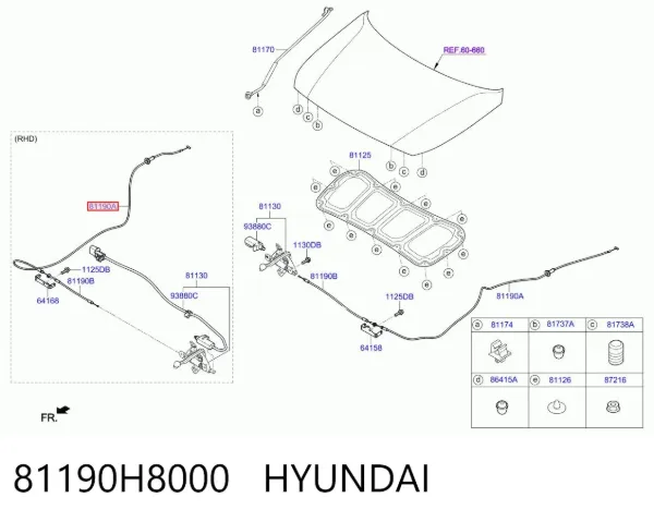 Трос капота 81190H8000 Hyundai/Kia