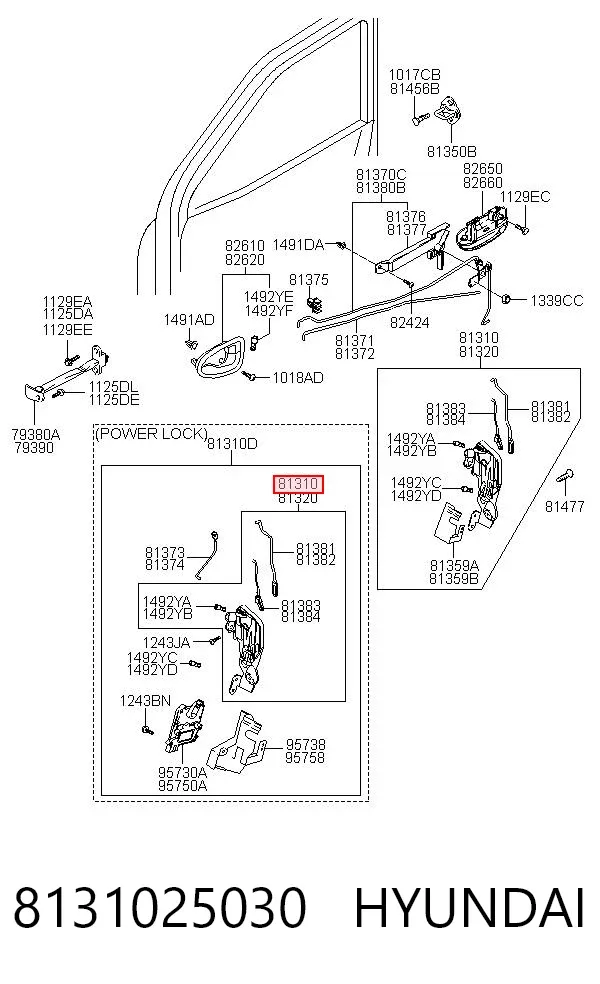 Замок водительской двери 8131025030 Hyundai/Kia