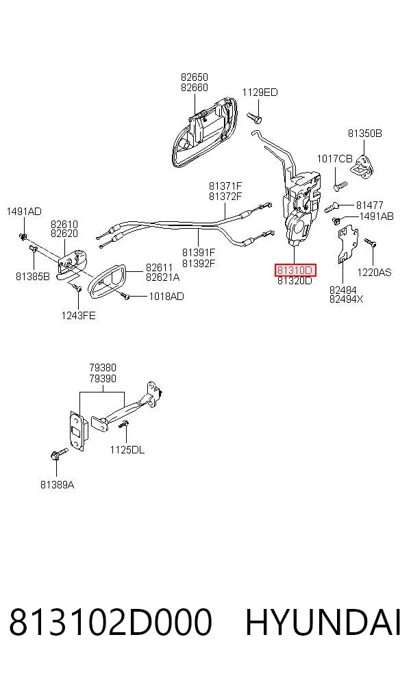 Замок водительской двери 813102D000 Hyundai/Kia