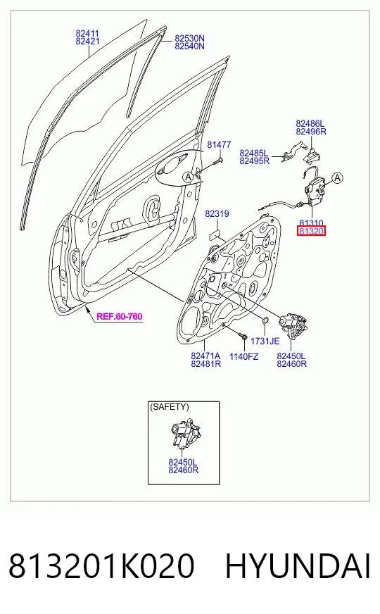 Замок передней правой двери 813201K020 Hyundai/Kia