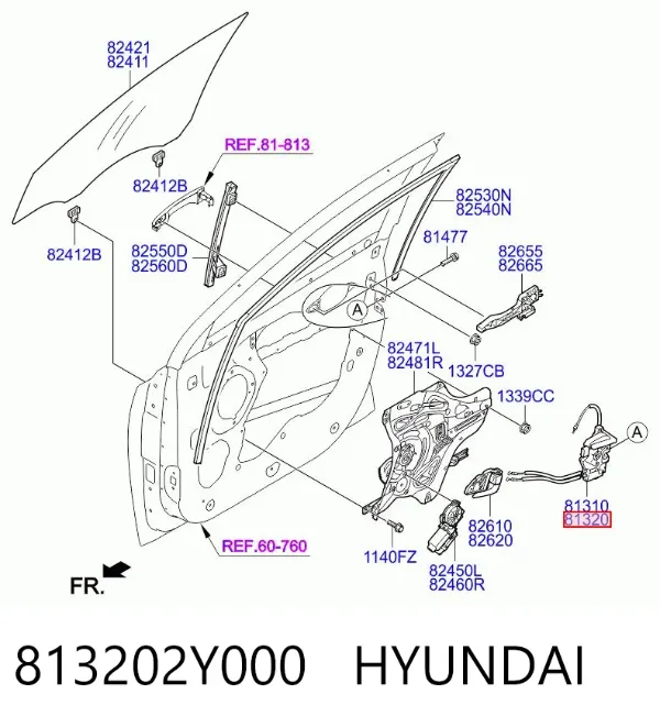 Замок передней правой двери 813202Y000 Hyundai/Kia