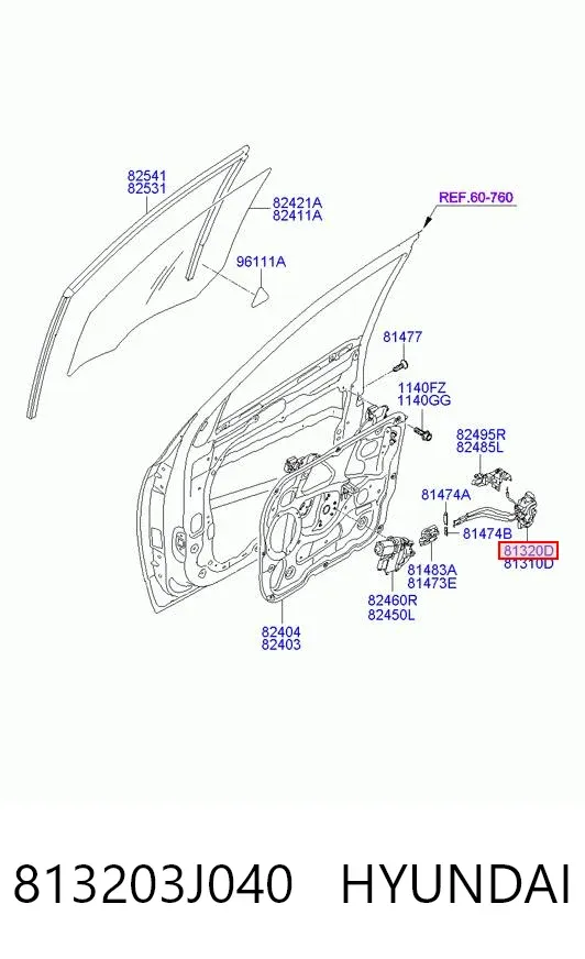 Замок передней правой двери 813203J040 Hyundai/Kia