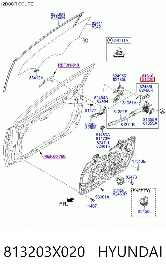 Замок передней правой двери 813203X020 Hyundai/Kia