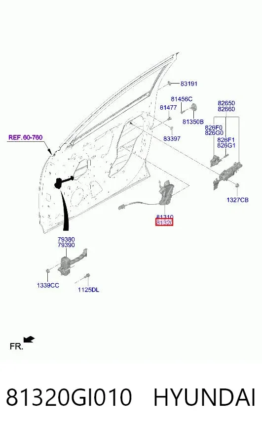Замок передней правой двери 81320GI010 Hyundai/Kia