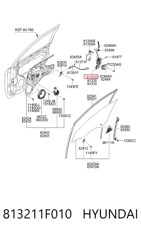 Замок передней правой двери 813211F010 Hyundai/Kia