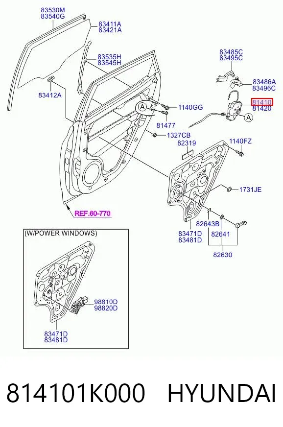 Замок двери задней левой 814101K000 Hyundai/Kia