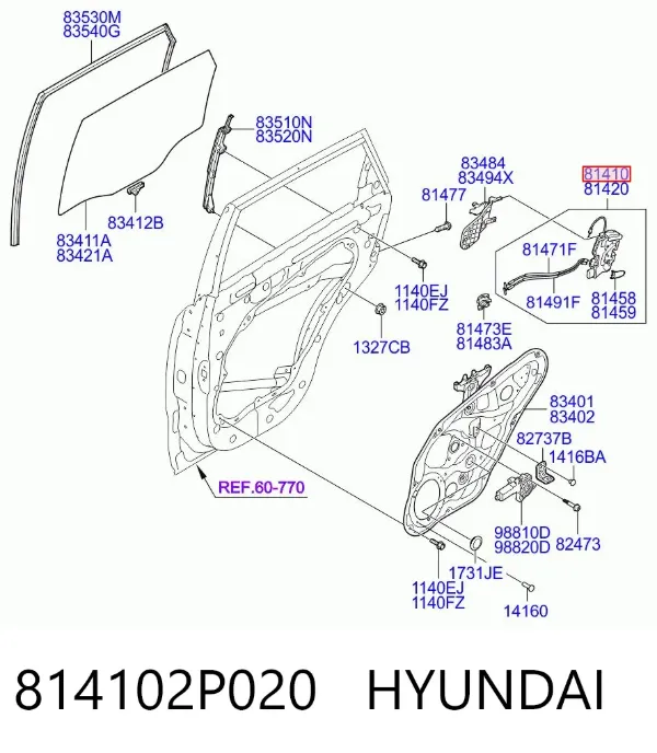 Замок двери задней левой 814102P020 Hyundai/Kia
