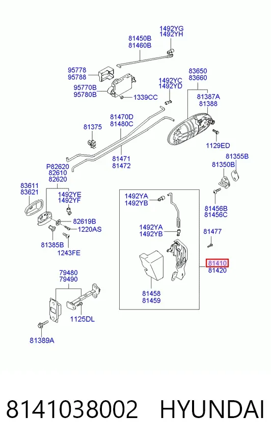 Замок двери задней левой 8141038002 Hyundai/Kia