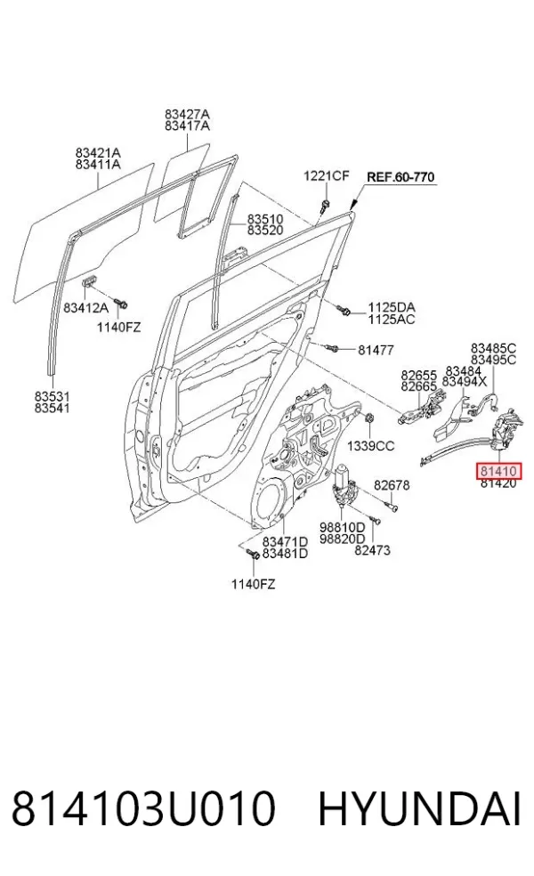 Замок двери задней левой 814103U010 Hyundai/Kia