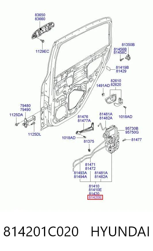 Замок двери задней правой 814201C020 Hyundai/Kia