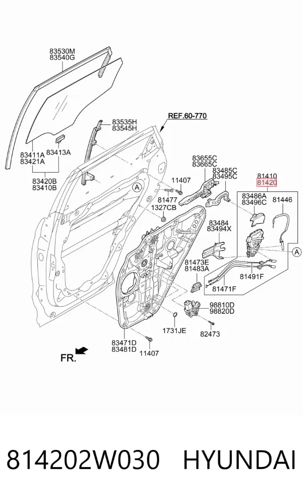 Замок двери задней правой 814202W030 Hyundai/Kia
