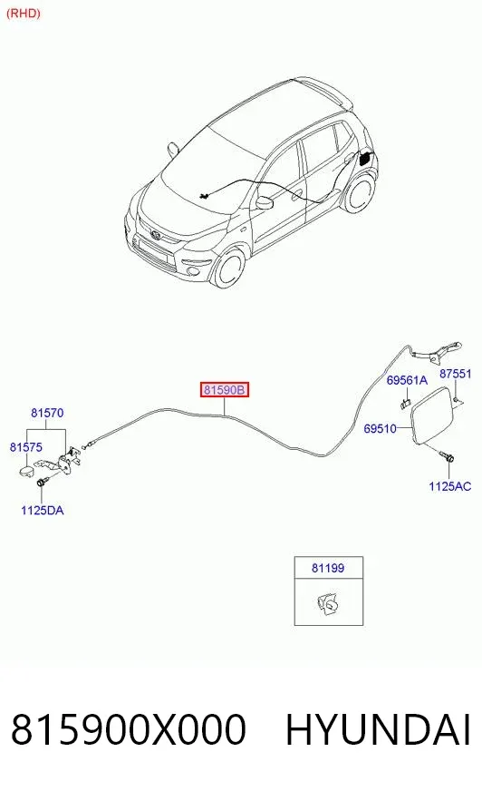 Трос открывания лючка бензобака 815900X000 Hyundai/Kia