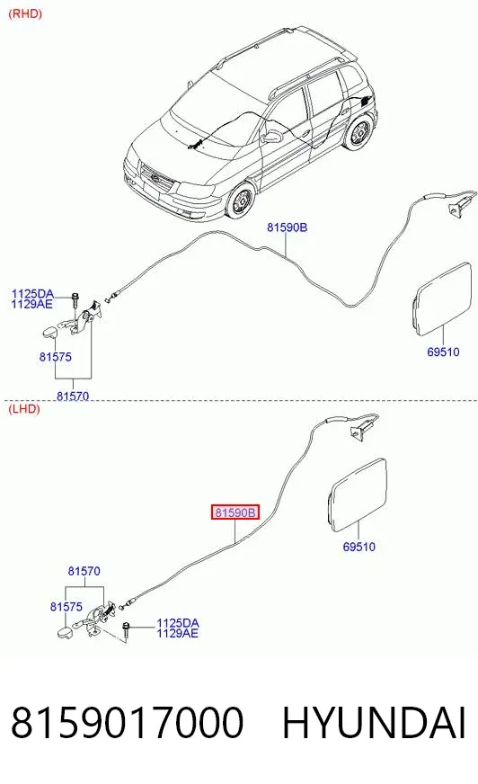 Трос открывания лючка бензобака 8159017000 Hyundai/Kia