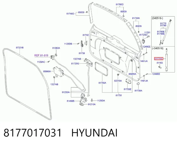 Амортизатор багажника 8177017031 Hyundai/Kia