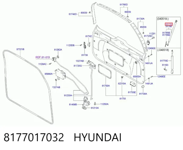 Амортизатор багажника 8177017032 Hyundai/Kia