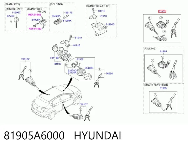 Личинки замков 81905A6000 Hyundai/Kia