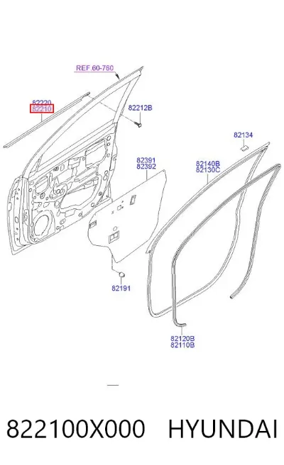Молдинг опускного стекла двери передней левой HYUNDAI 822100X000