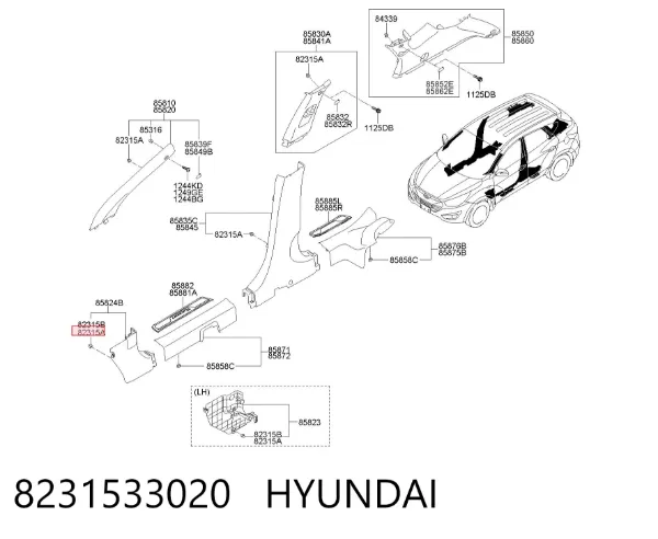 Пистон крепления обшивки двери 8231533020 Hyundai/Kia