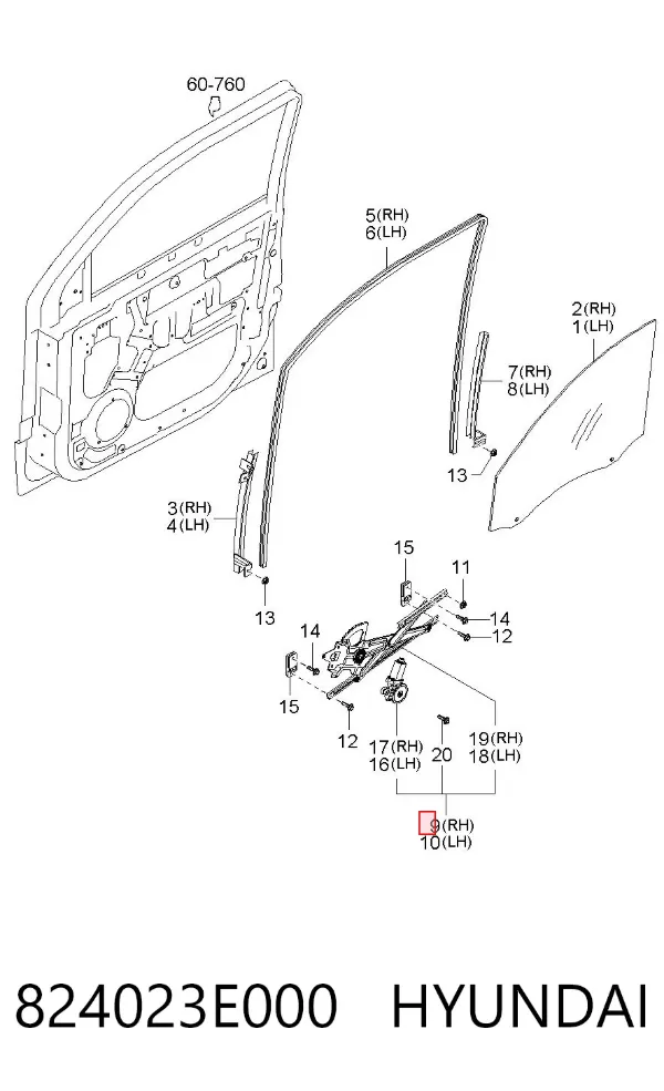 Стеклоподъемник передней правой двери 824023E000 Hyundai/Kia