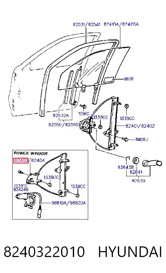 Стеклоподъемник передней левой двери 8240322010 Hyundai/Kia