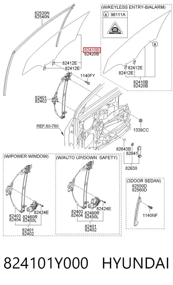 Стекло двери передней левой 824101Y000 Hyundai/Kia