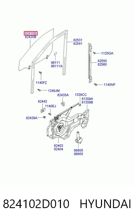 Стекло двери передней левой 824102D010 Hyundai/Kia