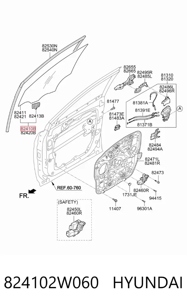 Стекло двери передней левой 824102W060 Hyundai/Kia