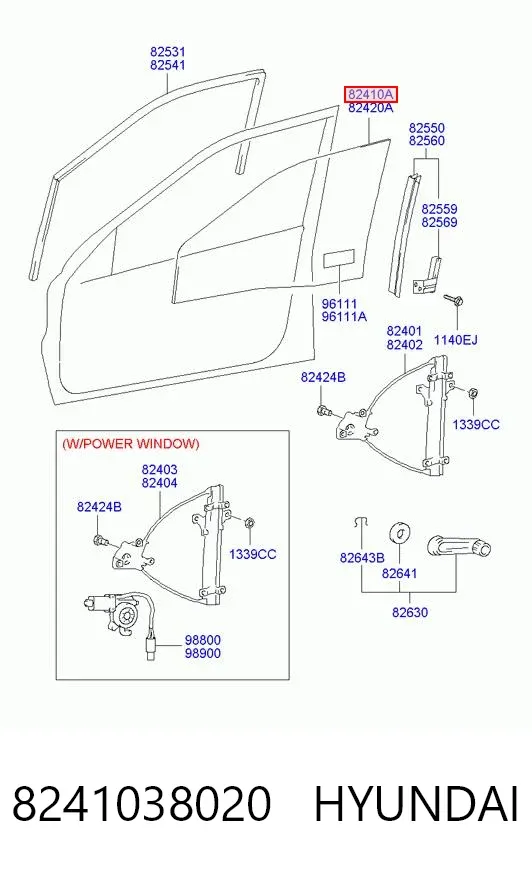 Стекло двери передней левой 8241038020 Hyundai/Kia