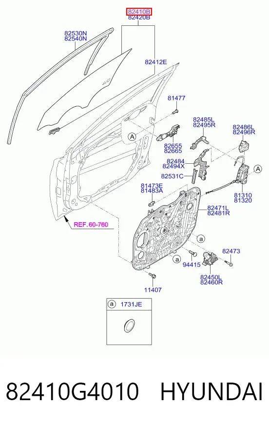 Стекло двери передней левой 82410G4010 Hyundai/Kia