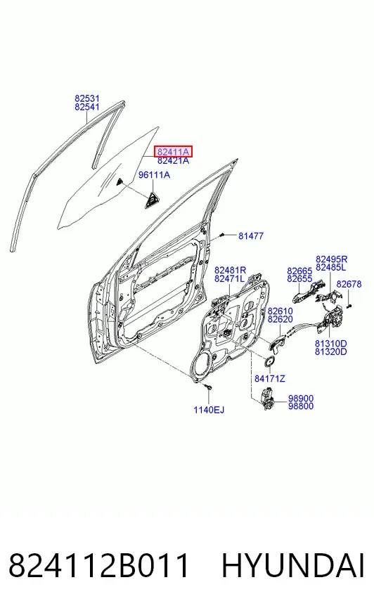 Стекло двери передней левой 824112B011 Hyundai/Kia