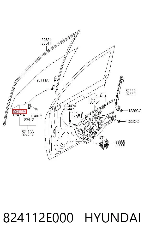 Стекло двери передней левой 824112E000 Hyundai/Kia