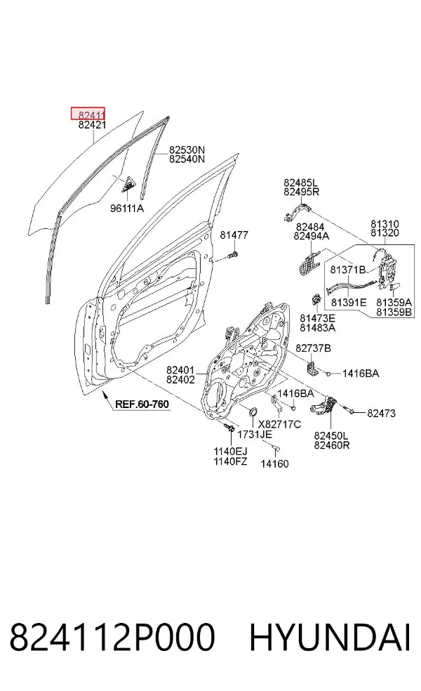 Стекло двери передней левой 824112P000 Hyundai/Kia
