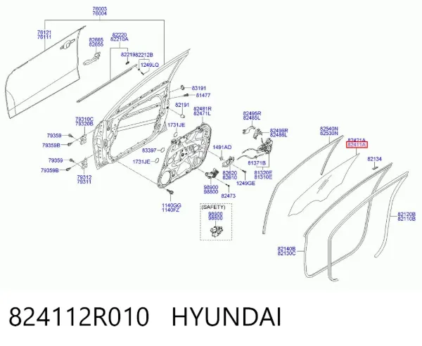 Стекло двери передней левой 824112R010 Hyundai/Kia