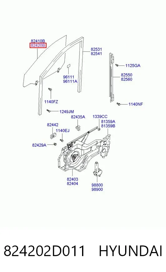 Стекло двери передней правой 824202D011 Hyundai/Kia