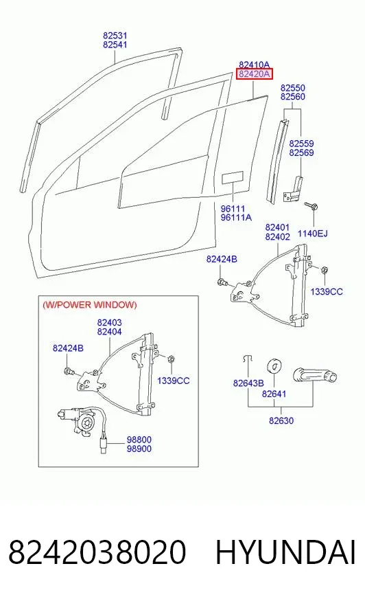 Стекло двери передней правой 8242038020 Hyundai/Kia