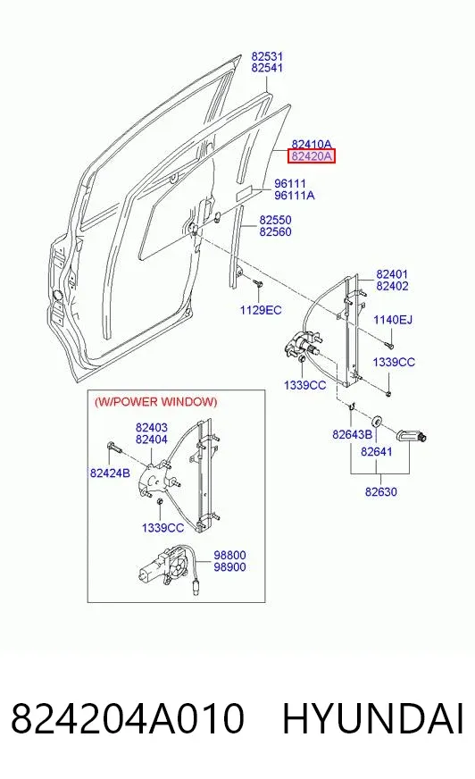 Стекло двери передней правой 824204A010 Hyundai/Kia