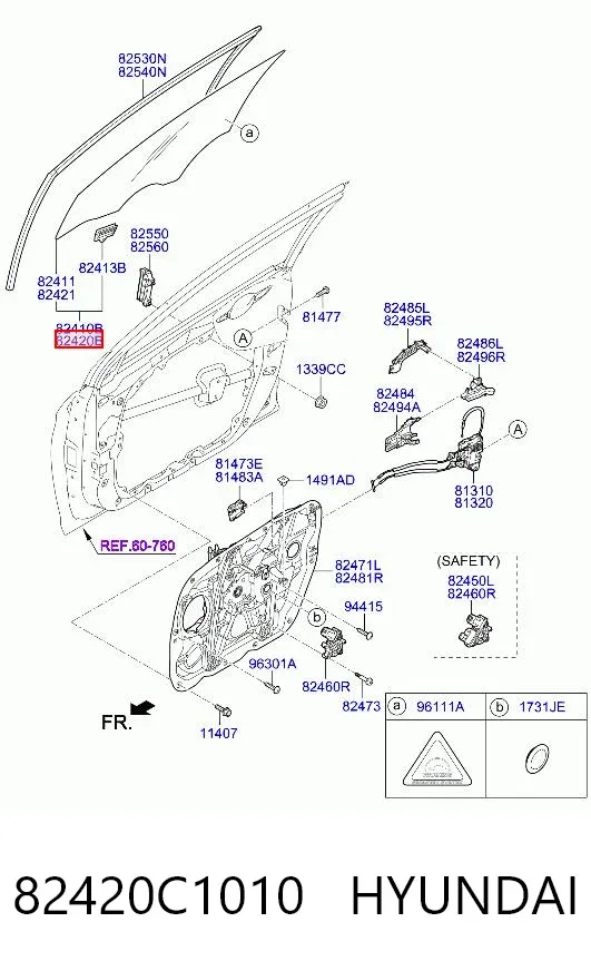 Стекло двери передней правой 82420C1010 Hyundai/Kia