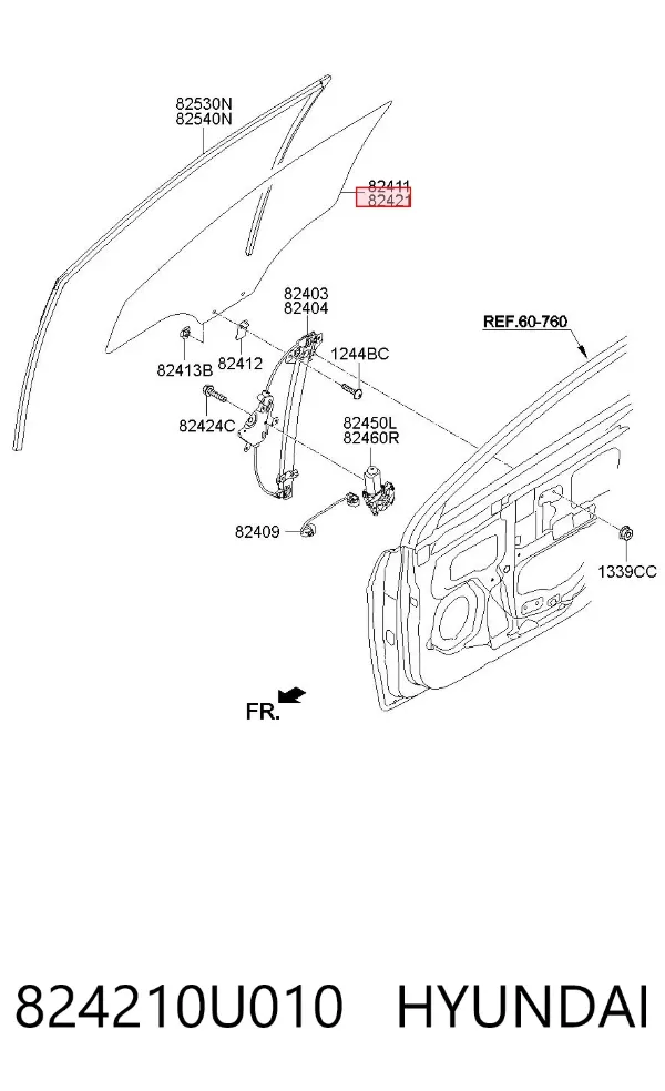 Стекло двери передней правой 824210U010 Hyundai/Kia