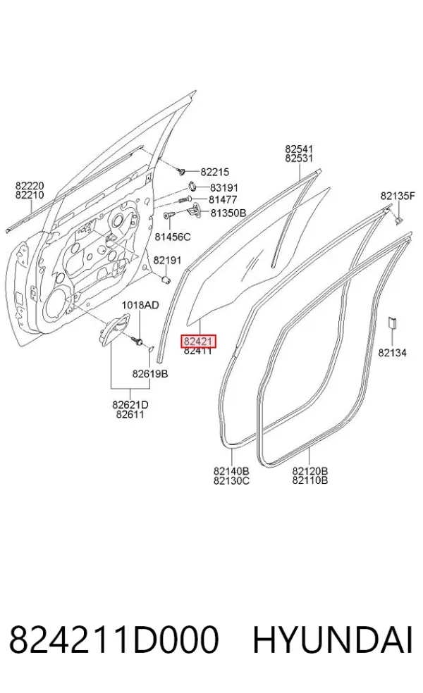 Стекло двери передней правой 824211D000 Hyundai/Kia