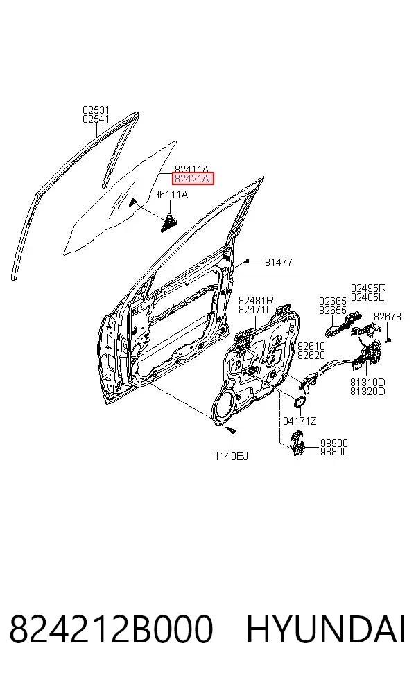 Стекло двери передней правой 824212B000 Hyundai/Kia